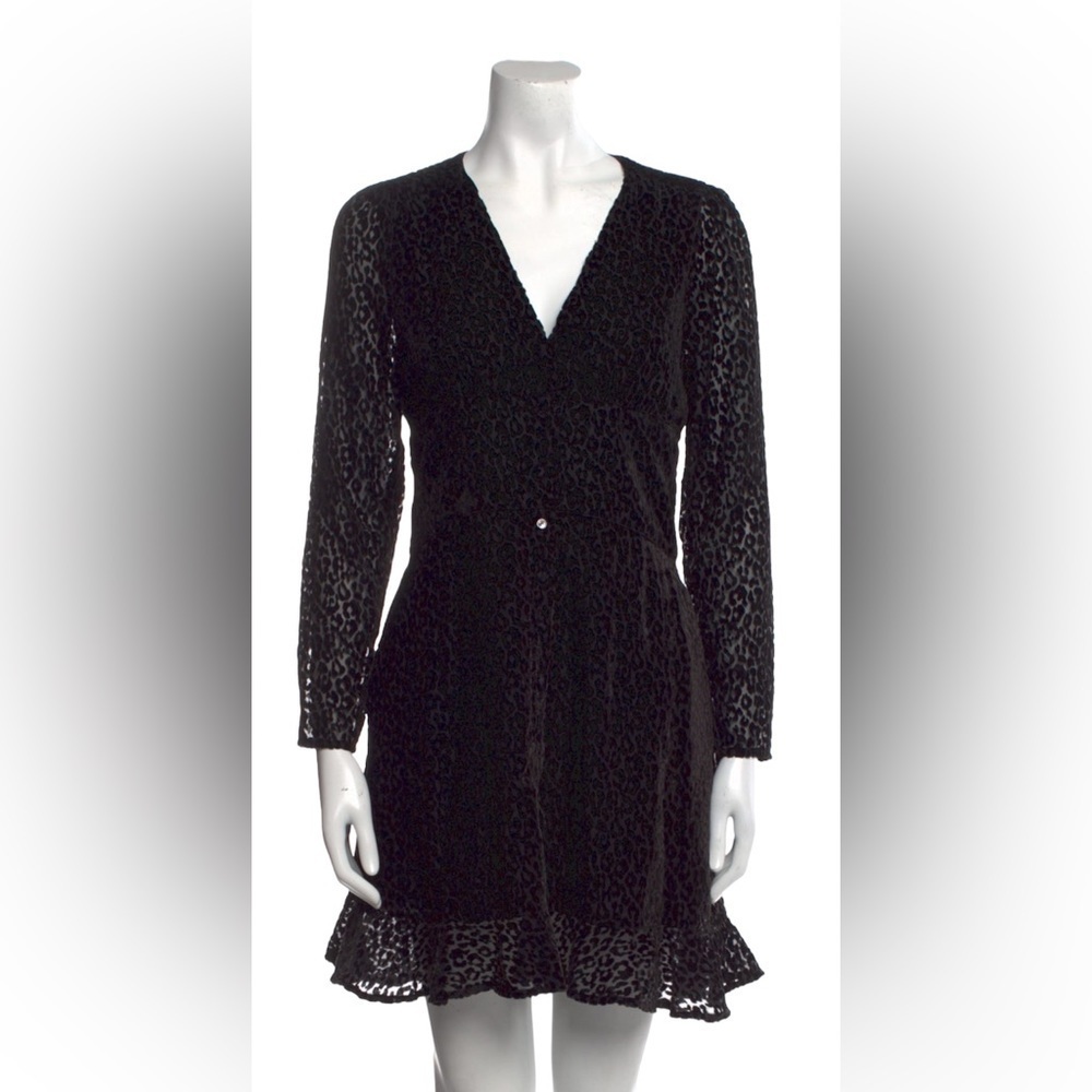The Kooples Short Buttoned Dress Smocking EUC Black Burnout Ruffle EUC 0 - Picture 9 of 15